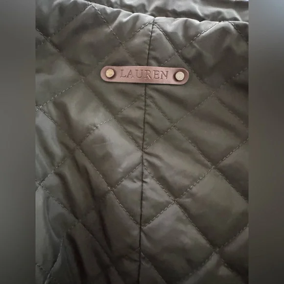 Lauren Ralph Lauren Quilted Jacket XXL Olive Green Hooded 3/4 Equestrian Coat - Picture 11 of 11